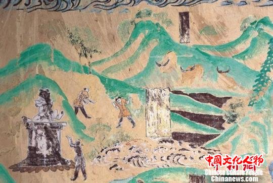 莫高窟第321窟山间耕牧。 敦煌研究院供图 莫高窟第321窟山间耕牧。 敦煌研究院供图